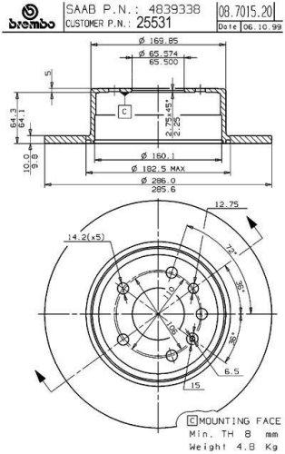 Brembo 25531 Rear Disc Brake Rotor