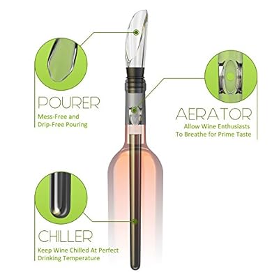 Wine Bottle Cooler Stick - 3-in-1 Stainless Steel Wine Chiller Freezer with Aerator and Pourer Decanter Barware Tool for Merlot Beer Whiskey Cocktails Grape by Family Care