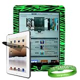Stylishly Designed Hard Cover Snap on Case, iPad Cover for Apple iPad MB292LL/A Tablet (16GB, 32GB, Wifi + 3G)- Green Zebra Animal Print + Custom Cut iPad Screen Protector + Live * Laugh * Love VG Silicone Wrist band!!!