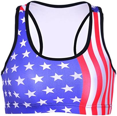 Celes Vani Women's American Flag Printed Padded Sports Yoga Bra Crop Tank Top