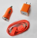 Orange Color USB Travel Kit with Car Charger, Wall Charger and USB SYNC Cable Adapter for Apple iPod & iPhone (ALL MODEL)