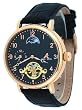 Adee Kaye #AK7117-MRG Men's Duke Royal Leather Strap Dual Time Open Heart Skeleton Automatic Watch
