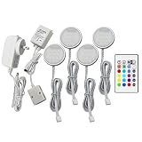 BASON RGB LED Under Cabinet Lighting Set of 4, Remote Control Dimmable Puck Light for Kitchen Wine Cabinet, Book Shelf, Colset Accent Mood Lighting, Kid Ambience Night Lighting, 4P58862H