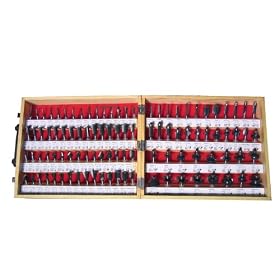 Yukon Tool YTRB100 1/4" Carbide Router Bit Set with Bonus Wooden Case, 100-Pieces