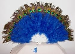 Royal Blue Marabou Feather Fan with Peacock Tips