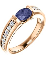 14K Rose Gold 7.00x5.00mm Oval Cut Iolite and Diamond Ring -- LIFETIME WARRANTY
