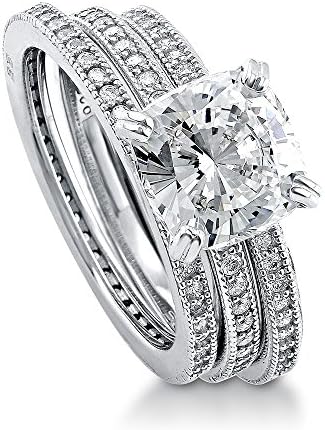 BERRICLE Sterling Silver Cushion Cut Cubic Zirconia CZ Solitaire Womens Stackable Ring Set