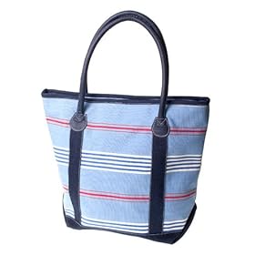 Olive N Figs Blue Stripe Large Tote with Leather Handles