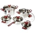 Axentia 221085 Kochtopf-Set Mondras 5-teilig Edelstahl Griffe, rot