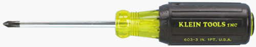 Klein 603-3 3-Inch Round Shank No.1 Profilated Phillips Tip Screwdriver, Black/Yellow