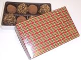 Scott's Cakes Cocoa Covered Dark and Pecan Dark Chocolate Truffles 1/2 Pound Christmas Plaid Box