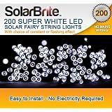 Solar Brite Deluxe Solar Fairy Lights 200 Super Bright White LED Decorative String, choice of light effect. Ideal for Trees, Gardens, Parties & More...by Solar Brite