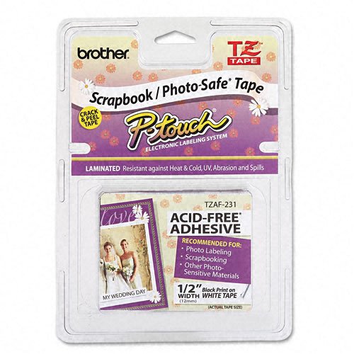 Brother P-Touch Products - Brother P-Touch - TZ Photo-Safe Tape Cartridge for P-Touch Labelers, 1/2w, Black on White - Sold As 1 Each - Acid-free adhesive makes these labels safe for photo albums and memory books. - The ideal way to label precious memorie