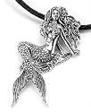 Moveable Sterling Silver Sea Nymph Mermaid Pendant on Black Cord Necklace
