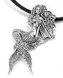 Moveable Sterling Silver Sea Nymph Mermaid Pendant on Black Cord Necklace