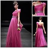 IMAGE OF Fuchsia One Shoulder Lace Pageant Prom Dress, Homecoming Party Dress, 30938