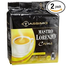 Mastro Lorenzo Crema Coffee, T-Discs for Tassimo Coffeemakers, 16-Count Packages (Pack of 2)