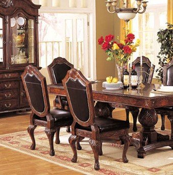 Set of 2 Dining Chairs Brown Finish with Bycast Leather