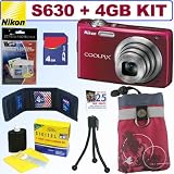 Nikon Coolpix S630 12MP Digital Camera (Ruby Red) + 4GB Accessory Kit 51E1gaewvmL. SL160 Nikon Coolpix S630 12MP Digital Camera (Ruby Red) + 4GB Accessory Kit