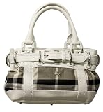 Burberry - Burberry Baby Beaton Check Canvas White Leather Shoulder Bag 3201196