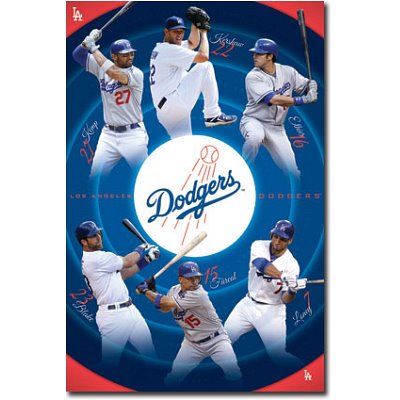 Los Angeles Dodgers 2011 Kemp Kershaw Ethier Loney Furcal Blake Sports Poster Print - 22x34 custom fit with RichAndFramous Black 22 inch Poster Hangers