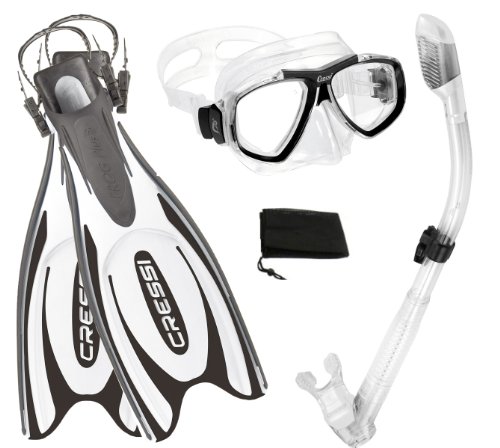 Cressi Frog Plus Fin Focus Silicone Mask Dry Snorkel Set - White - Large / X-Large