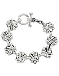 Sterling Silver Beaded Circles Link Bracelet Toggle Clasp Handmade 3/4 inch wide, sizes 8, 8.5 & 9 inch