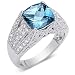 Sparkling Beauty 3.50 carats total weight Cushion Cut Checker Board London Blue Topaz & White CZ Size 7 Gemstone Ring in Sterling Silver