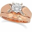 14K Rose Gold Diamond Wedding Set Semimount - CENTER STONE NOT INCLUDED - 0.10 Ct.