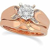 14K Rose Gold Diamond Wedding Set Semimount - CENTER STONE NOT INCLUDED - 0.10 Ct.