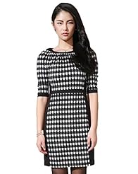 Round Neck Houndstooth Print Elbow Length Sleeves Nylon/Polyester/Rayon/Spandex/Knit  Dress