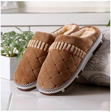 Men's Winter Rhombic Lattice Waterproof Antiskid Velvet Thick Cotton Slippers (Brown, 29cm(42/43))
