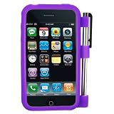GTMax Purple Soft Rubber Silicone Cover Case With Stylus Pen Holder for AT&T Apple Iphone 3G / 3GS