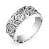 Retro Design 14 Karat White Gold Diamond Ring Band