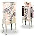 White Finish Wood w/Hand Painted Roses Floral Jewelry Armoire