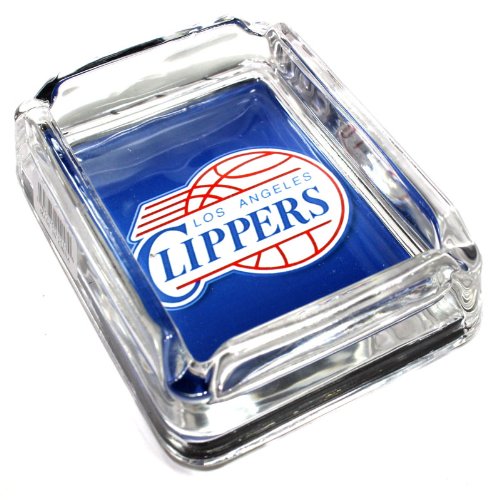See Los Angeles Clippers Glass Ashtray - Dimensions 3 Inch x 4 Inch - Simulated Black Velvet Botton