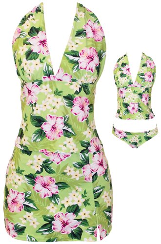 Hawaiian Tropical Tankini 3pc Swimsuit with Skirt