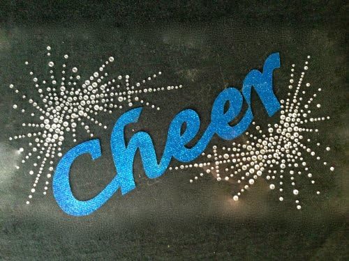 Cheer Starburst Glitter Blue Rhinestone Transfer Iron On Hot Fix Motif Bling Applique - DIY