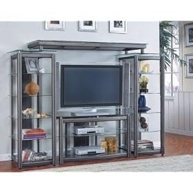 Modern Contemporary Style Gray Finish Metal Entertainment Center TV Stand