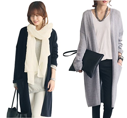 【 UN ANANAS 】 韓国 スタイル ロング カーディガン バック 可愛い ゆったり 着れる レディース フリーサイズ グレー ネイビー ２色 春