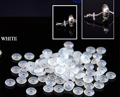 Pretty321 200pcs/pack White Half Clear Half Transparent High Quality Soft Silicone Gel Spacer Clip Charm Stopper Beads - 2.5mm Inner Diameter - Fit 3mm Pandora Bracelet