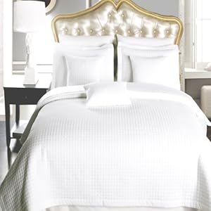 California King size White Coverlet 3pc set, Luxury Microfiber Checkered Quilted by Royal Hotel