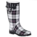Women's Tartan Plaid Rain Boots - Black/ Pink