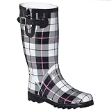 Women's Tartan Plaid Rain Boots - Black/ Pink