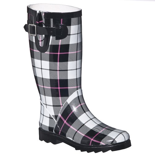Womens Tartan Plaid Rain Boots Black/ Pink Women\'s Tartan Plaid Rain Boots - Black/ Pink
