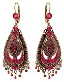 Vintage Style Michal Negrin Enticing Tear Shaped Dangle Earrings Ornate with Fuchsia and Purple Swarovski Crystals and Beads