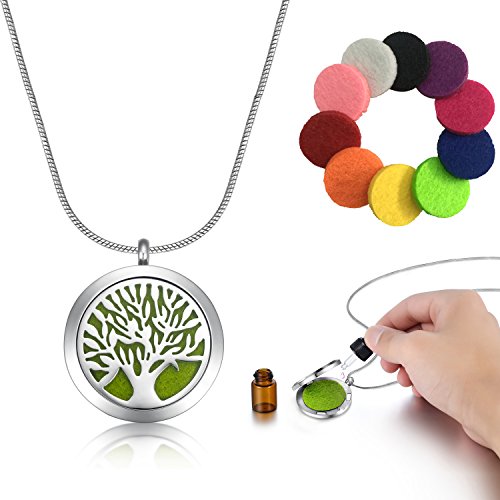 Tree of Life Essential Oil Diffuser Necklace Aromatherapy Real 316L Steel Fine Made For Aromatherapy Fragrance Enjoy 10 Piece Felt Pad included