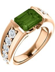 18K Rose Gold 9.00x7.00mm Emerald Cut Green Tourmaline and Diamond Ring -- LIFETIME WARRANTY