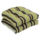 Pillow Perfect Outdoor Brown/Green Striped Wicker Seat Cushions, 19-Inch Length, 2-Pack