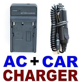 AC Wall Charger + In-Car Adapter for Sony NP-FM30/NP-FM50/NP-FM70/NP-FM90/NP-FM55H/NP-FM500H/NP-F550/NP-F570/NP-F750/NP-F770/NP-F960/NP-F970/NP-QM91/NP-QM71/NP-QM71D/NP-QM51D/NP-QM91D Batteries